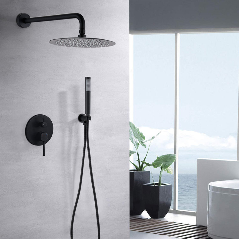 Ensemble complet de système de douche tout-en-un avec valve brute, Noir mat