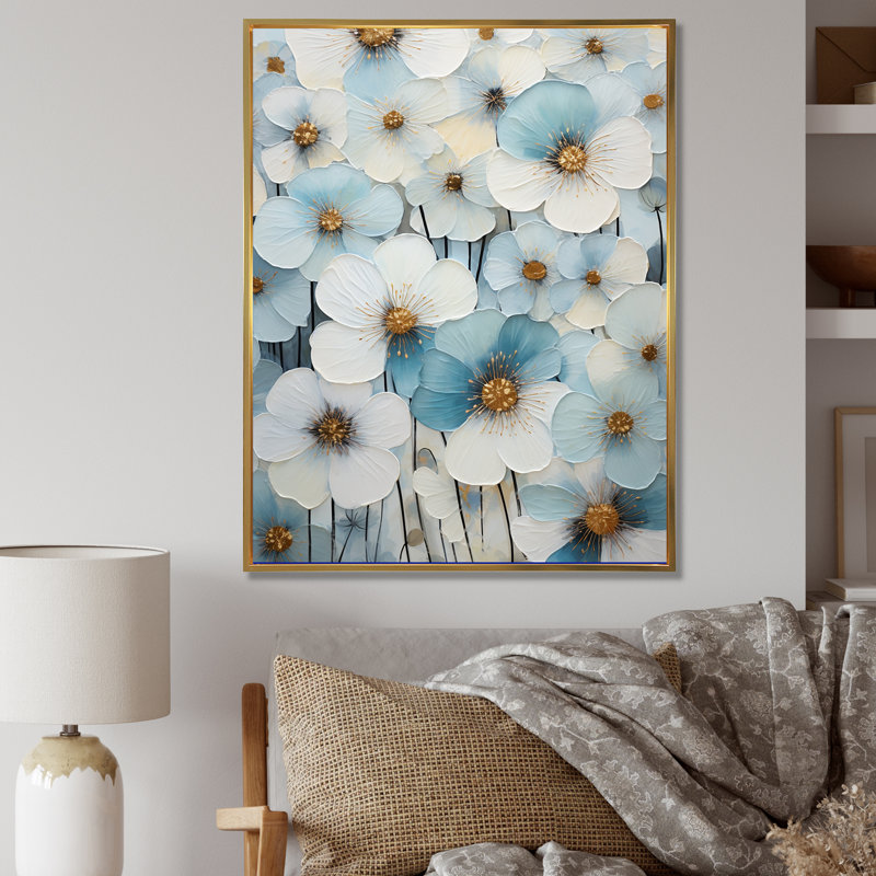 Bleu et blanc minimalisme pensées jardin zen, Cadre flottant doré, H 20 po x l 12 po x P 1 po