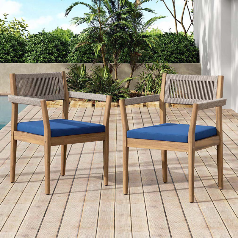 Acacia Wood Outdoor Dining Chairs, Navy