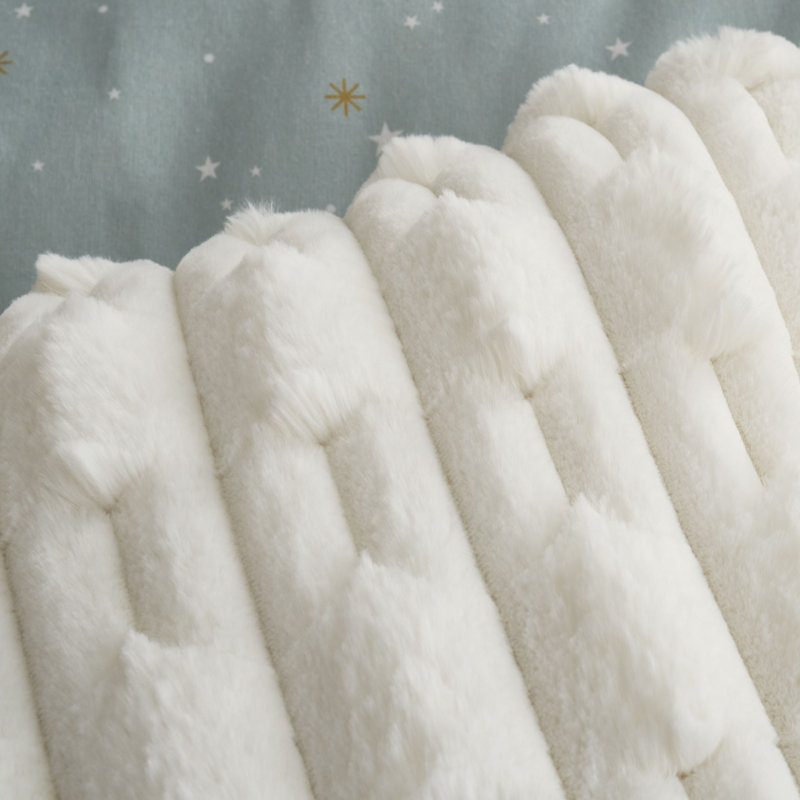 Carved Faux Fur Cushion Cover, Cream, Polyester