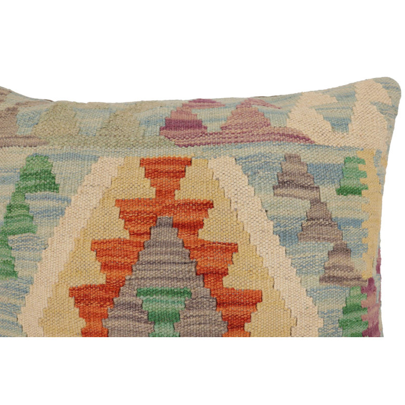 Coussin rustique Kilim, H 20 po x l 20 po, Vert / orange / jaune / beige