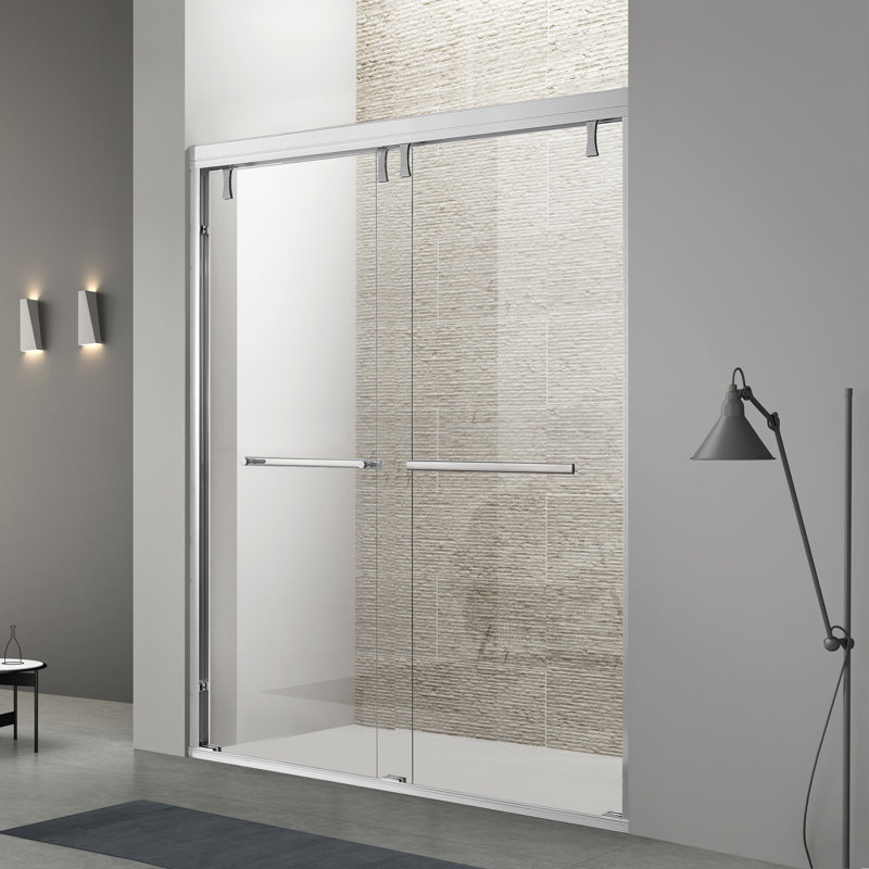 Double Sliding Framed Shower Door, 44" - 48" W x 76" H, Featuring 5/16" (8mm) Tempered Glass and Stainless Steel Hardware