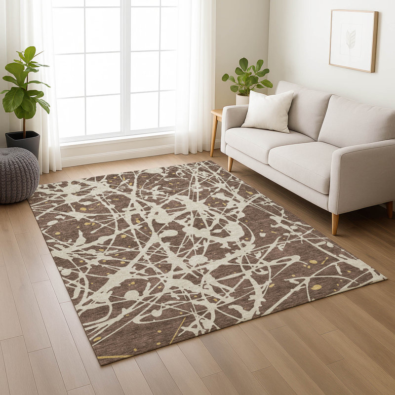 Machine Washable Indoor/Outdoor Chantille ACN2597 Abstract Rug, 8' x 10', Chocolate