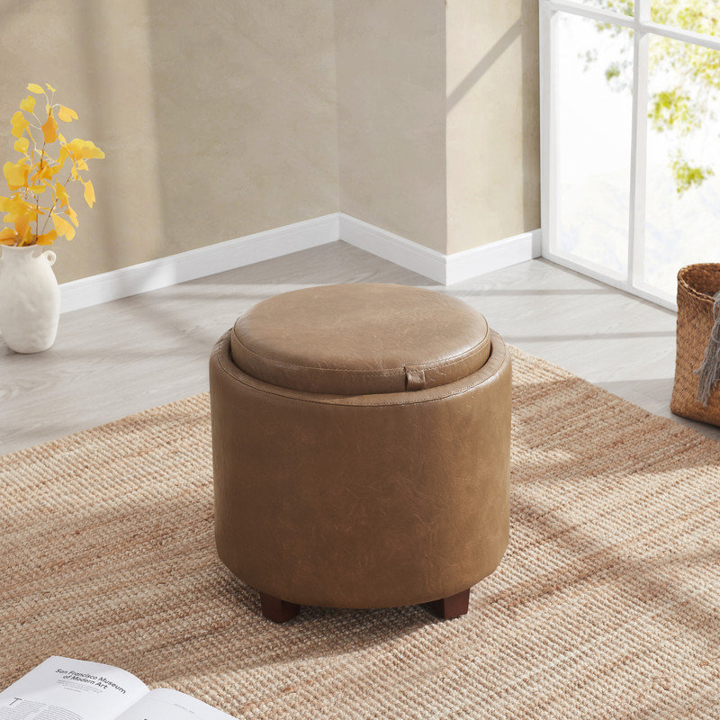 Ludine Upholstered Ottoman, Mocha Faux Leather