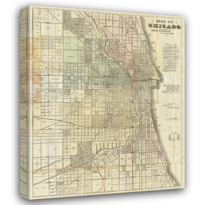 Carte de Chicago en 1857, H 35 po x l 28 po