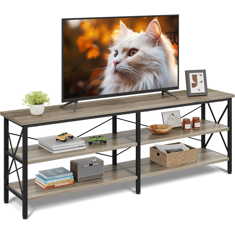 63" W TV Stand for 70 Inch TVs with 3-Tier Open Storage Shelves, Industrial Entertainment Center with Metal Frame, Modern Media Console for Living Room, Gaming Room 