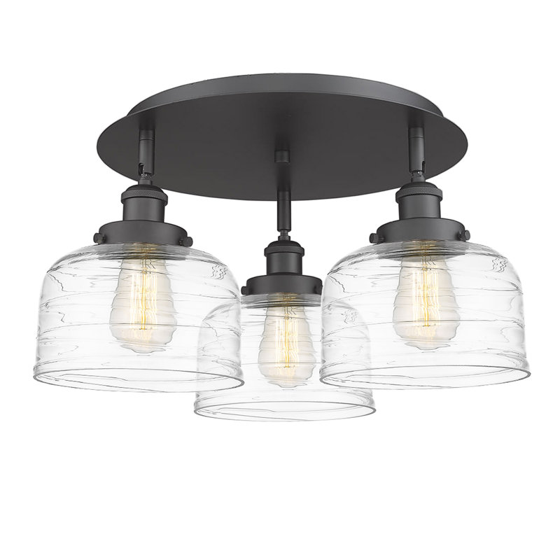 Bejtullah Glass Flush Mount, Clear Deco Swirl, Matte Black