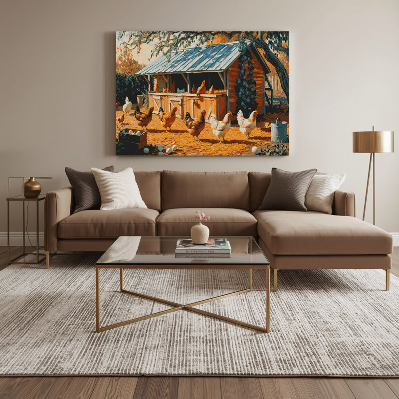 Ferme, poulailler, art mural sur toile brune, H 11 po x l 14 po