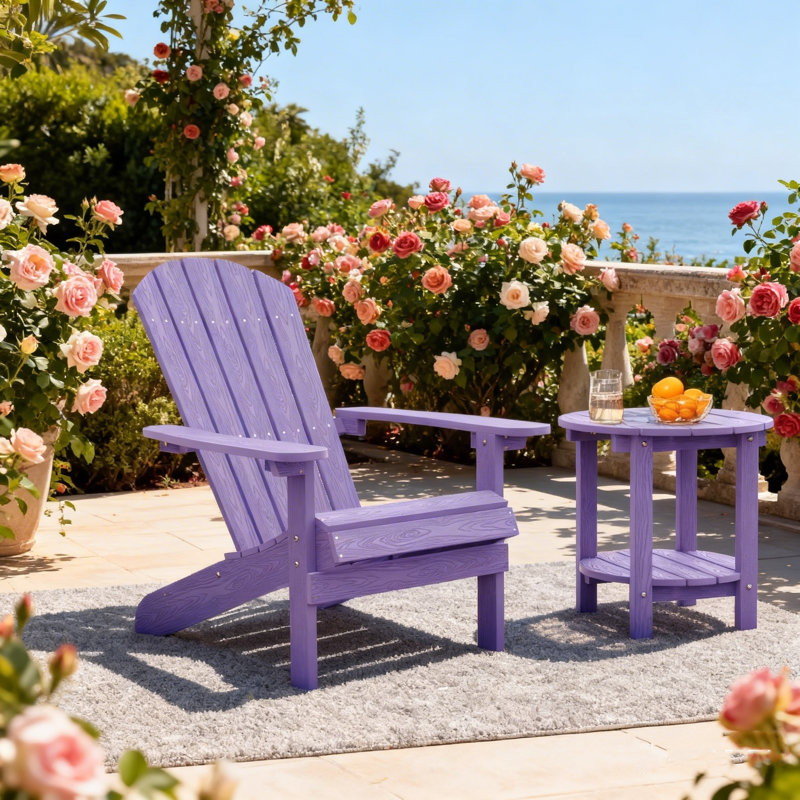 Plastic Adirondack Chairs Outdoor HIPS Patio Chairs With Wood Texture Lawn Fire Pit Deck Porch Garden Chairs For Adults（Set Of 2）