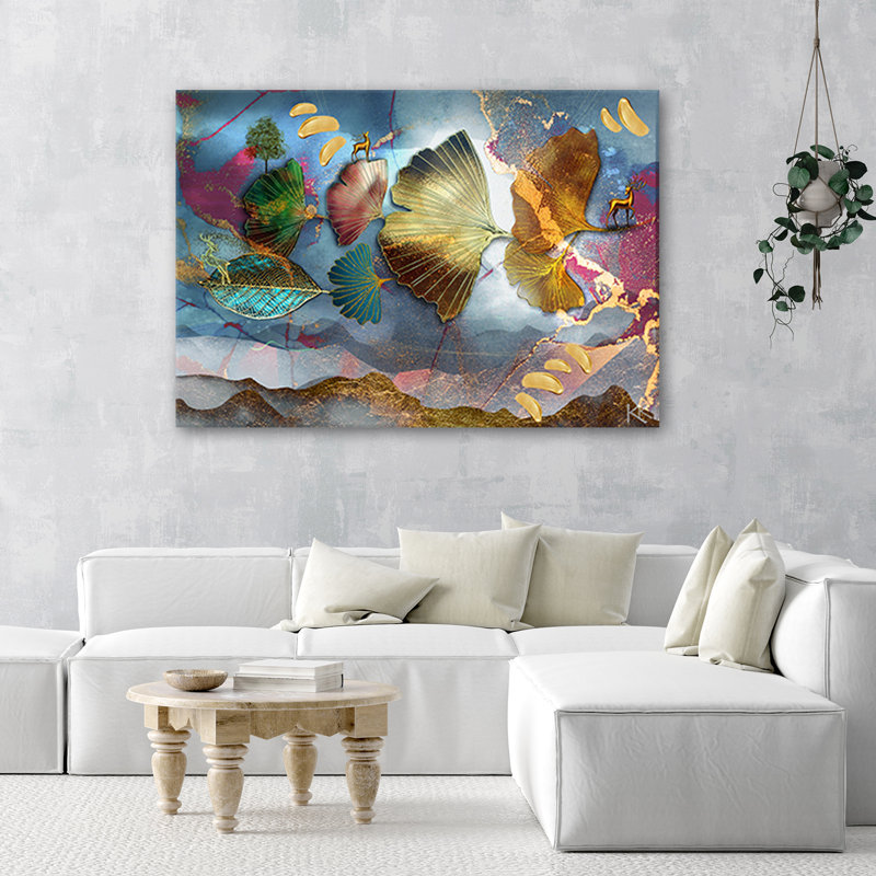 Abstract Colourful Leaves - Wrapped Canvas Art Print, 60cm H x 90cm W