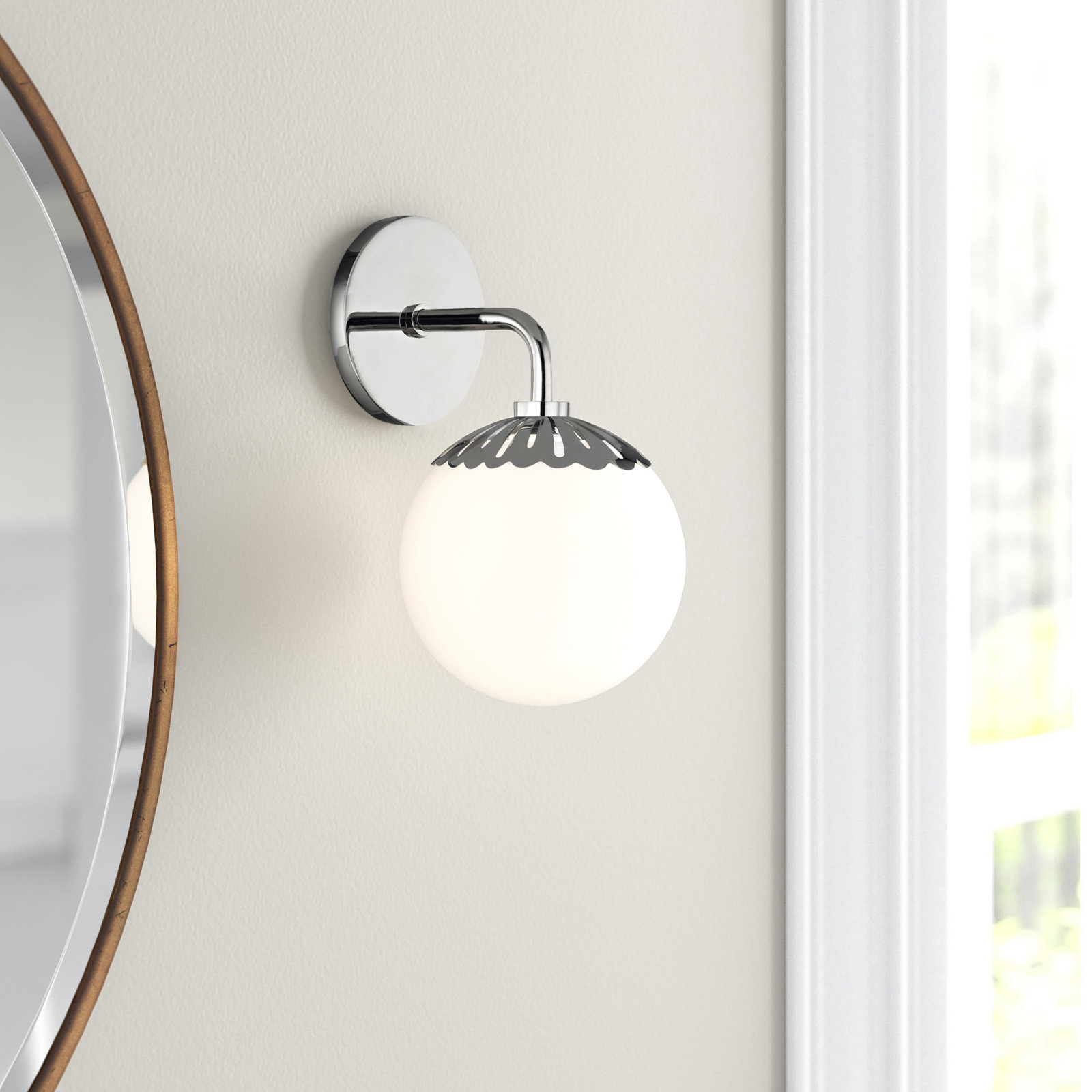 Deniaud Dimmable Bath Sconce, Polished Nickel, Opal Glossy