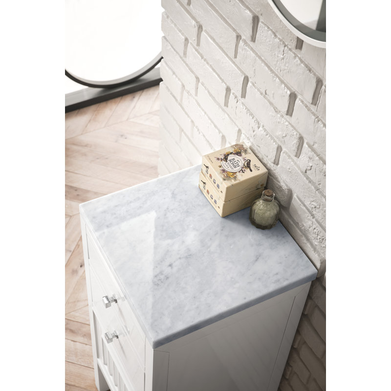 Athens 15" W Freestanding Bathroom Cabinet, Left Handed, Glossy White/Carrara White