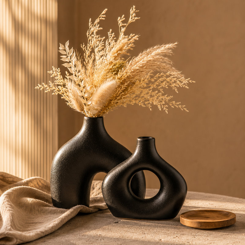 Ensemble de 2 vases en céramique, Noir