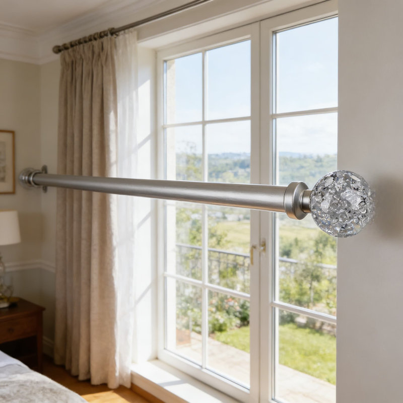 Tringle à rideaux ajustable robuste avec embouts en boule de cristal, tringle à draperie de 1 pouce de diamètre pour fenêtres de 30 à 120 pouces, tringle à rideaux décorative moderne argentée
