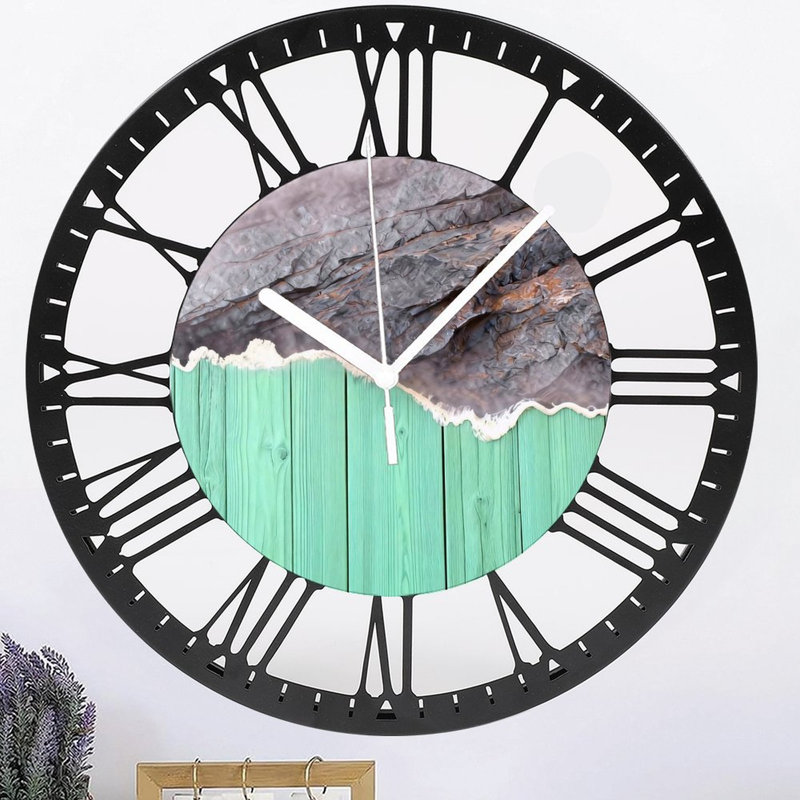 Horloge murale ronde en fer 10 po avec mouvement à quartz silencieux, chiffres romains, impression UV, Ardoise verte