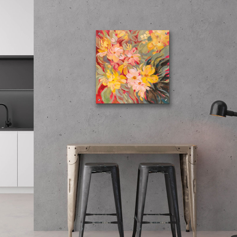 Art mural en verre acrylique épique «Magenta and Sage Floral» par Silvia Vassileva, 24 po x 24 po, H 24 po x l 24 po