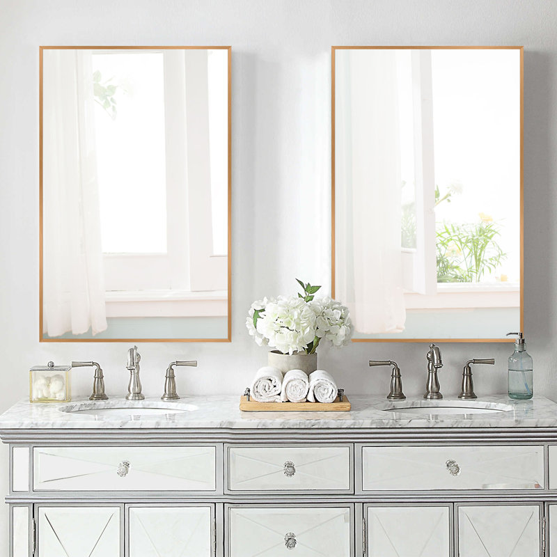 Metal Flat Wall Mirror, Gold, 36" x 24"
