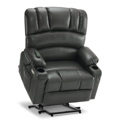 Power Lift Recliner Chair With Massage And Heat for Big Elderly People, Cup Holders, Side Pockets, Faux Leather (Large-Wide)