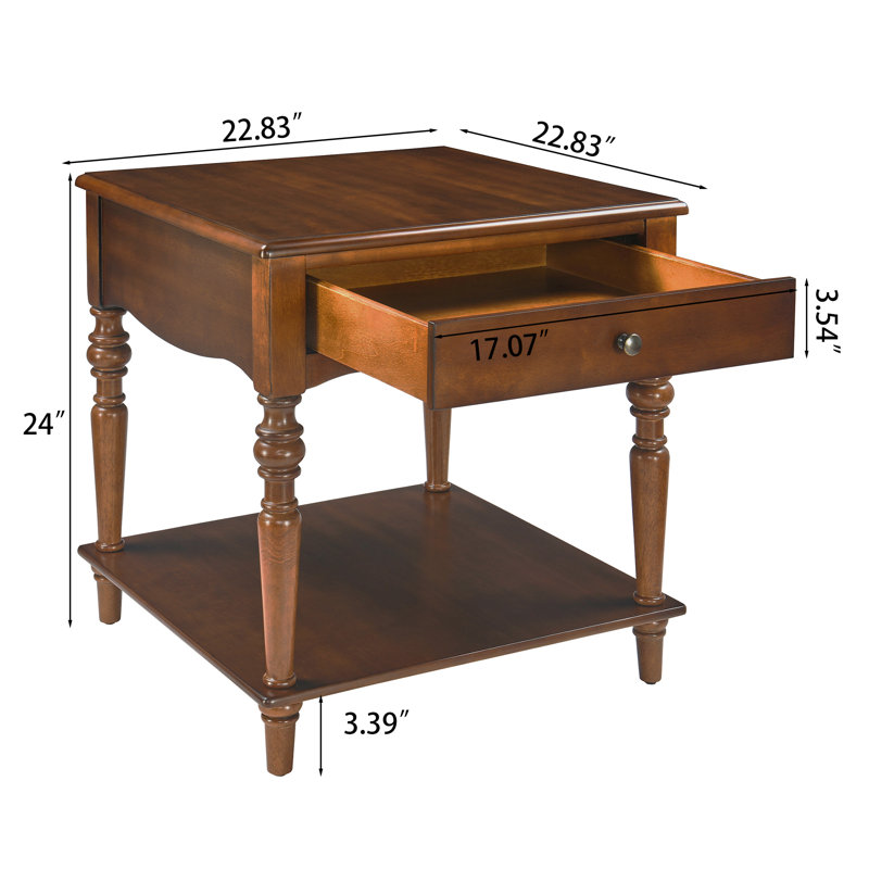 Timeless Elegance Large Wooden Side Table With Drawer And Shelf, 24"H x 22.83"W x 22.83"D
