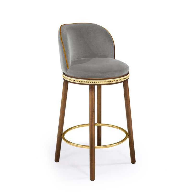 Alma Counter & Bar Stool, Satin Brass, Bar Stool (30" Seat Height), Fog