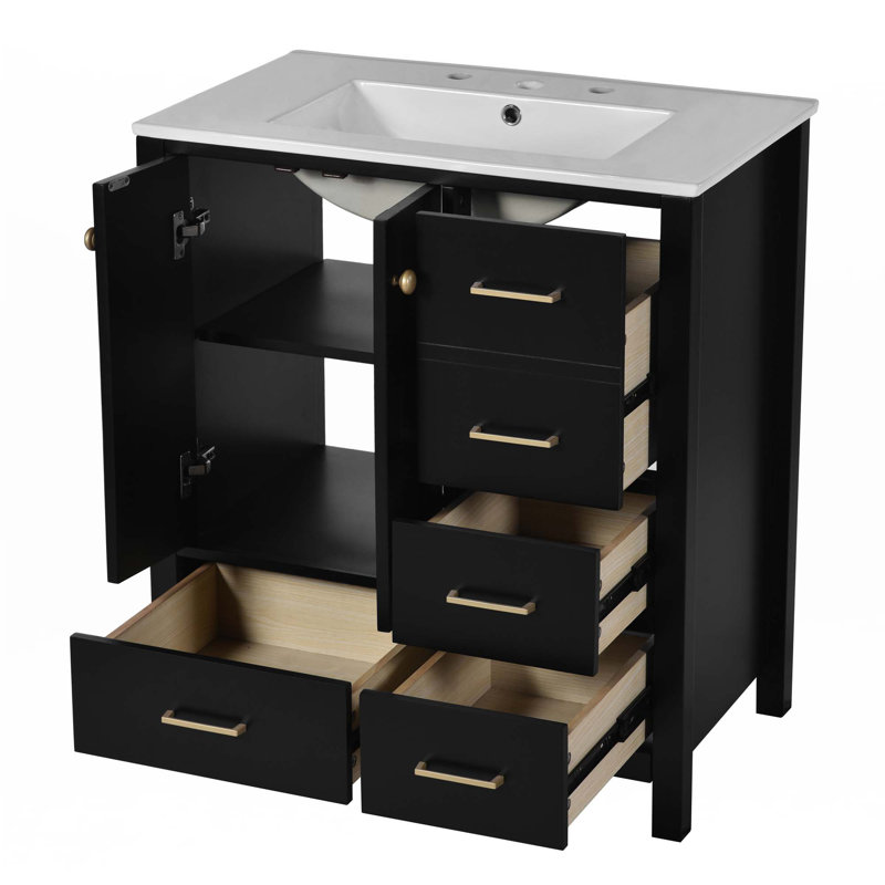 Meuble-lavabo 30 po avec lavabo en céramique, Noir, noir, noir, noir