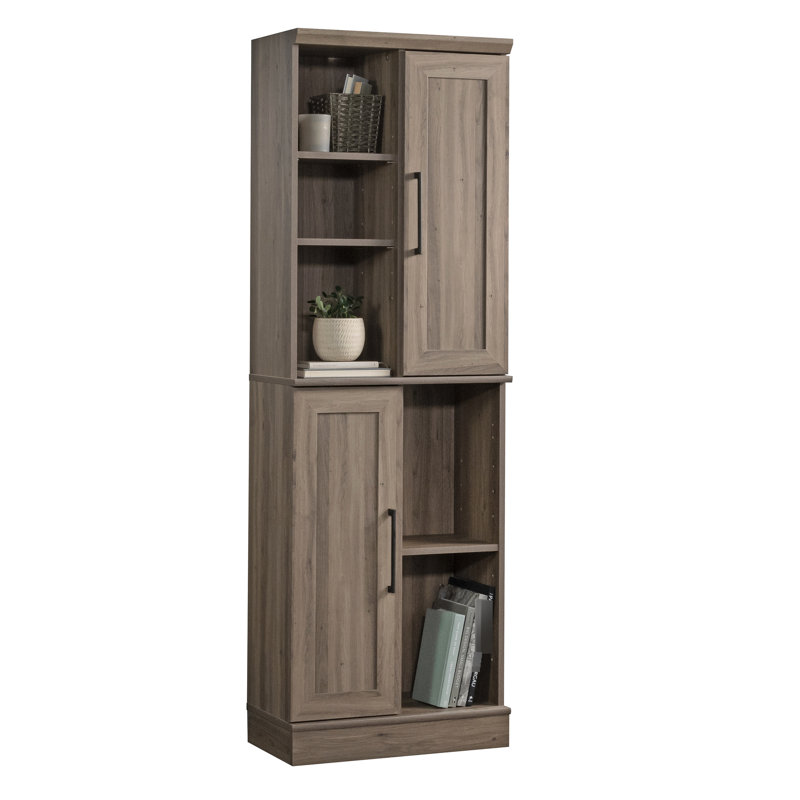 Solution de rangement pour buanderie de bureau de salle de bain brun gris, tablettes réglables et portes repositionnables, avec base, dimensions compactes, assemblage rapide, six armoires de rangement polyvalentes,