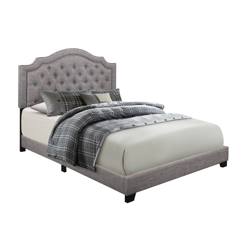 Kiraz Upholstered Wingback Bed, Gray, King