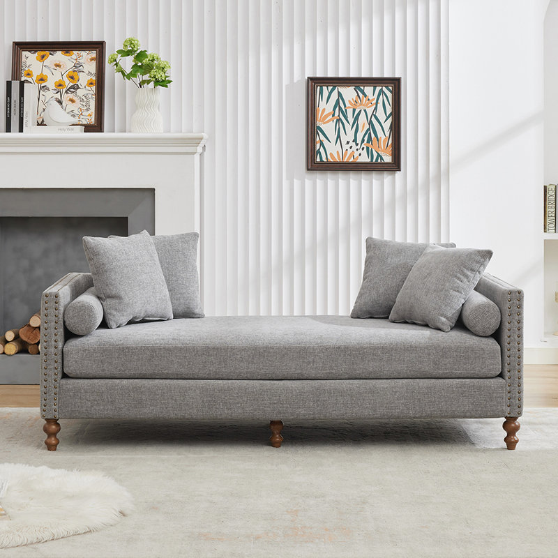 Canapé-lit rembourré avec méridienne et 4 coussins décoratifs, Gris