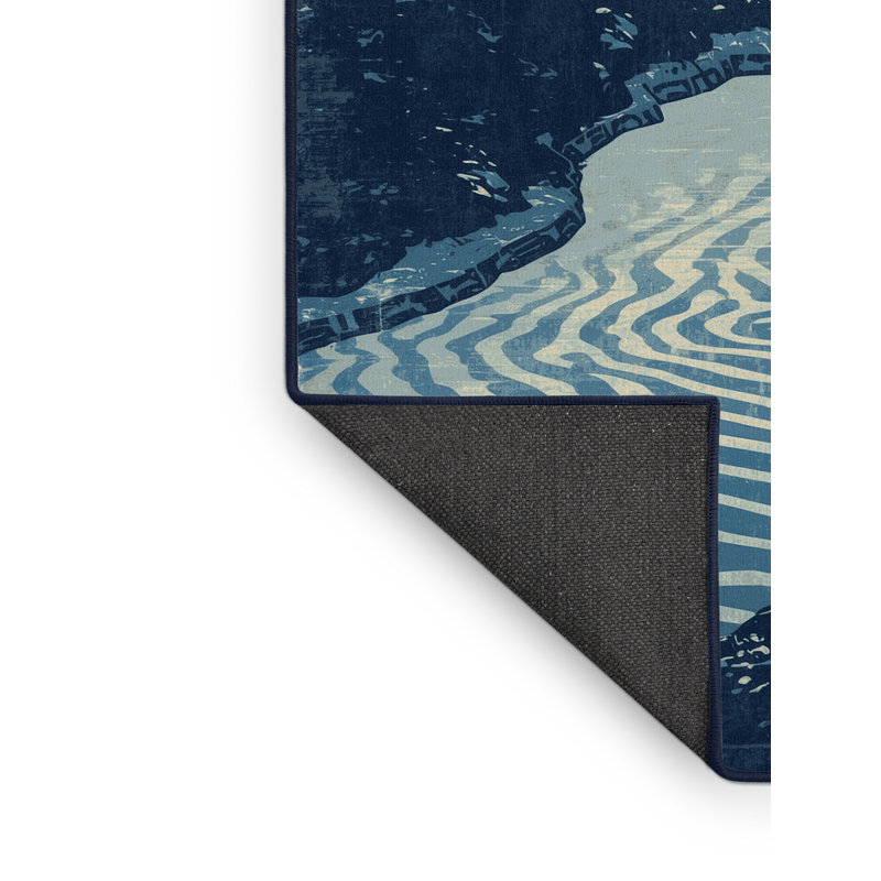 Tapis bleu moelleux moelleux et moderne au look rustique et rétro - bleu marine, Carré 4 pi