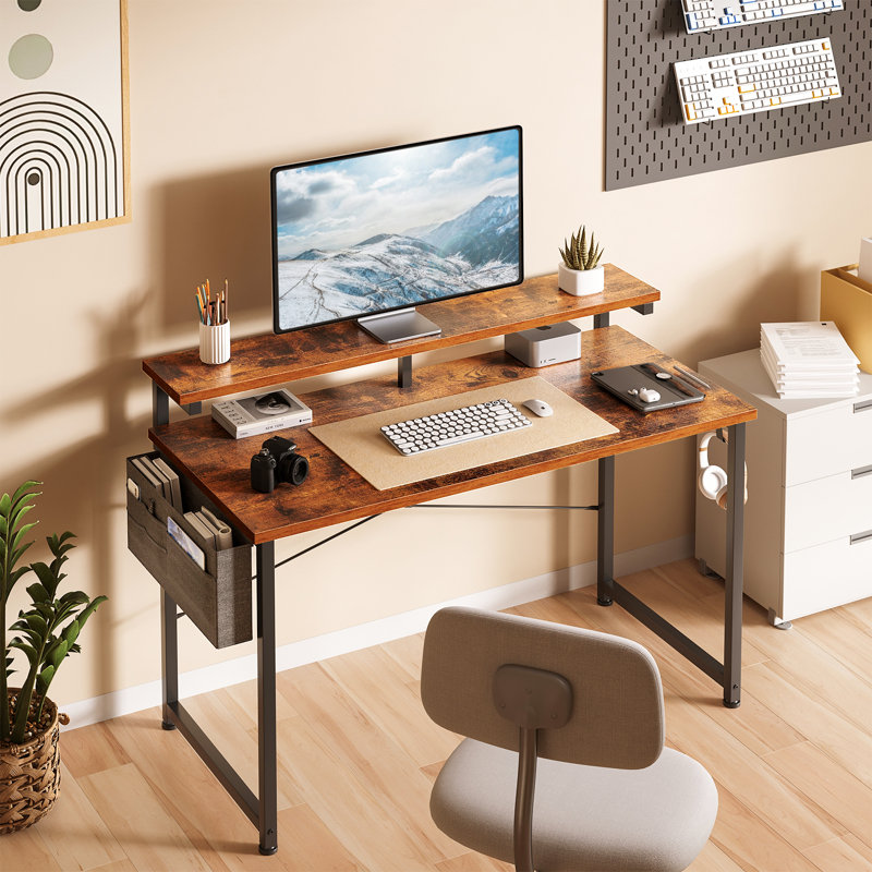 Tunnis Writing Desk with Monitor Stand, Rustic Brown/Black, 29" H x 40" W x 19.7" D