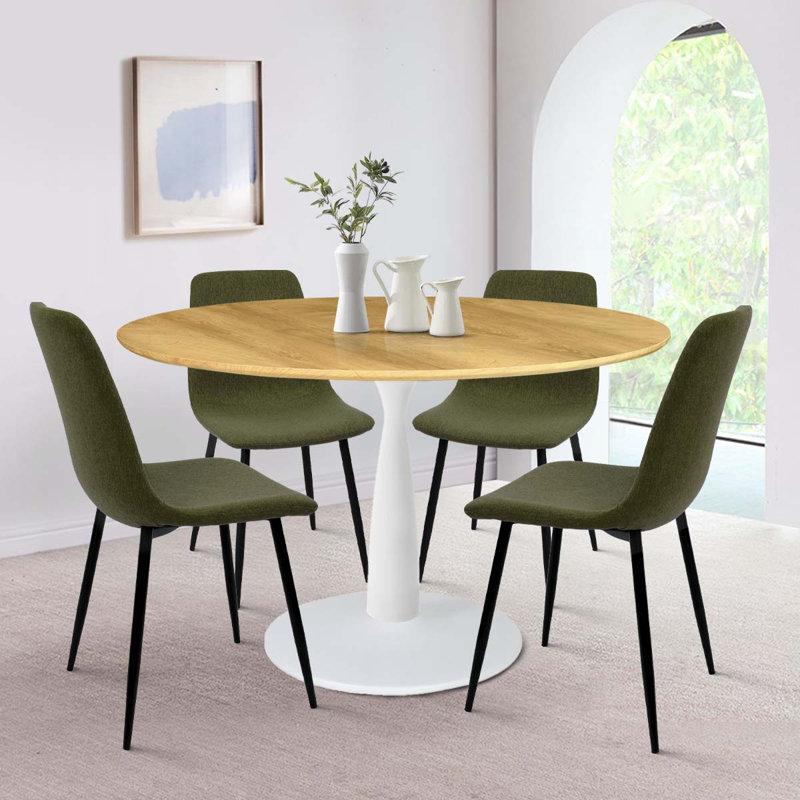 Bassey 4-Person Dining Set with 35" W Round Pedestal Table, Green, Black