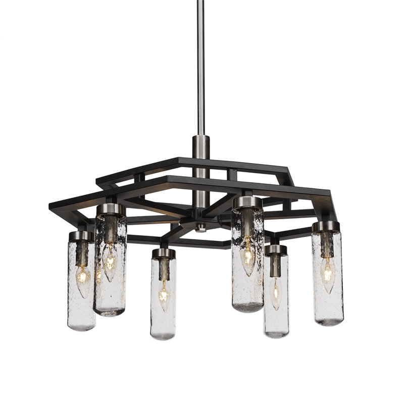 Lustre 6 lumières Salinda, Bulle transparente, Noir mat/nickel brossé