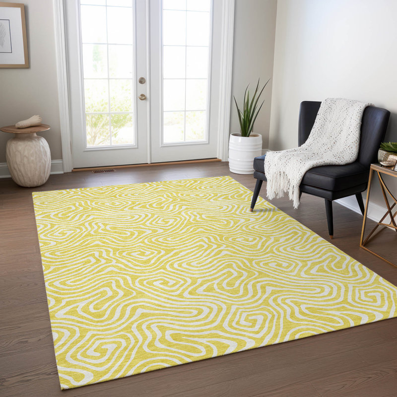 Tapis intérieur / extérieur jaune Raya , 8 pi x 10 pi