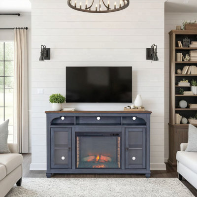 66 In Fireplace Tv Stand For Tvs Up To 80 Inches, Corduroy Blue Finish