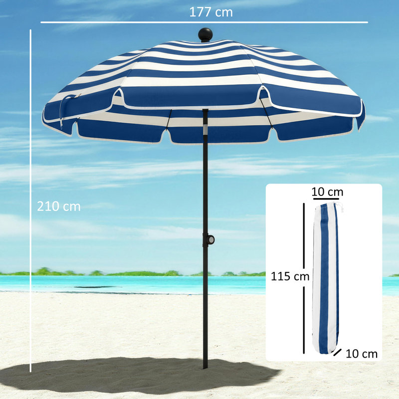 177cm Beach Parasol, Blue Striped