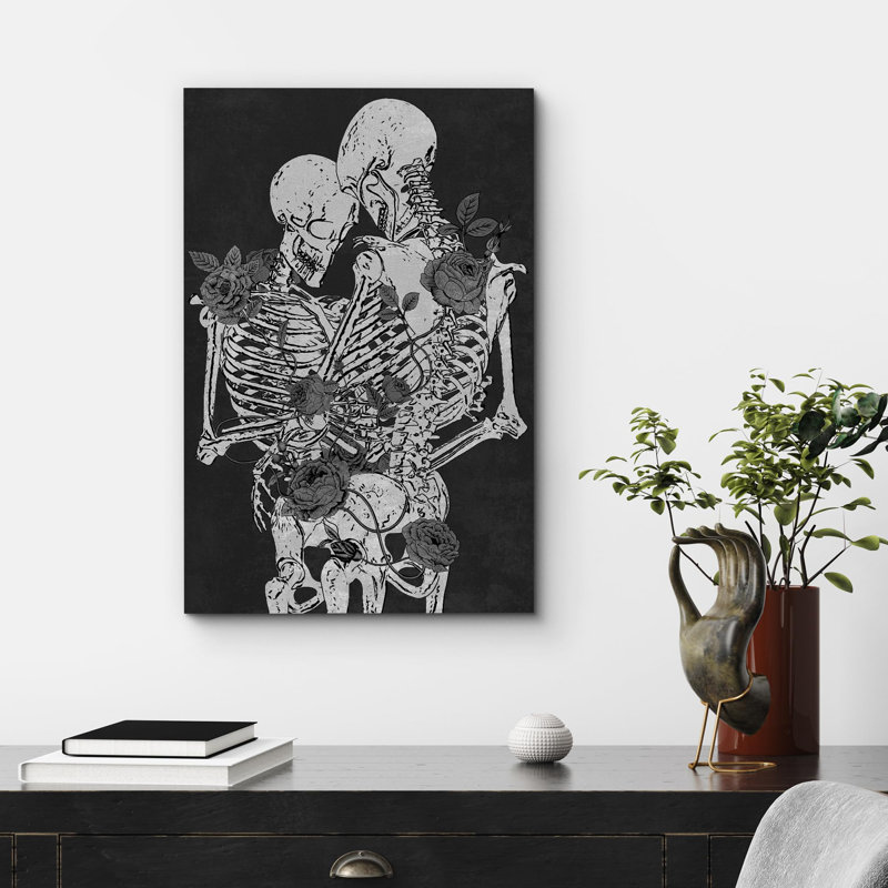 Squelette câlin gothique Moody foncé, œuvre d'art moderne, décor, Toile tendue, H 24 po x l 16 po