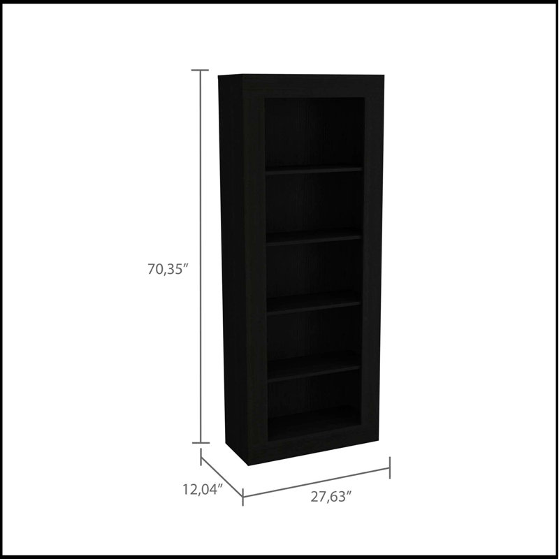 Bibliothèque Brighton à 5 tablettes avec tablettes ouvertes spacieuses et finition noire élégante, parfaite pour les solutions de rangement modernes.