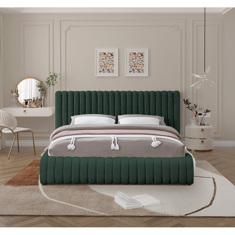Nash Tufted Panel Bed, King, Green Boucle Fabric