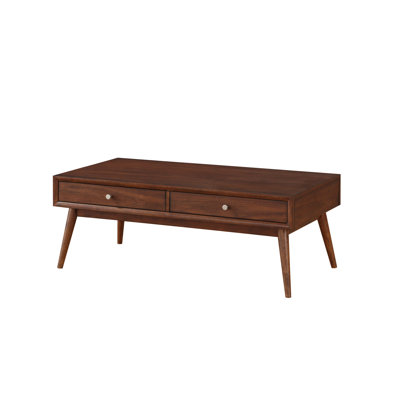 Table basse en placage de noyer, 2 tiroirs, brun