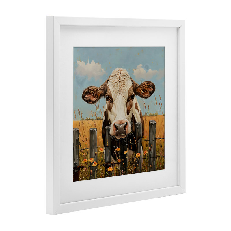 «Cow & Daisies Fence», reproduction encadrée sous verre, design par LSR Creative Studio, H 16 po x l 16 po