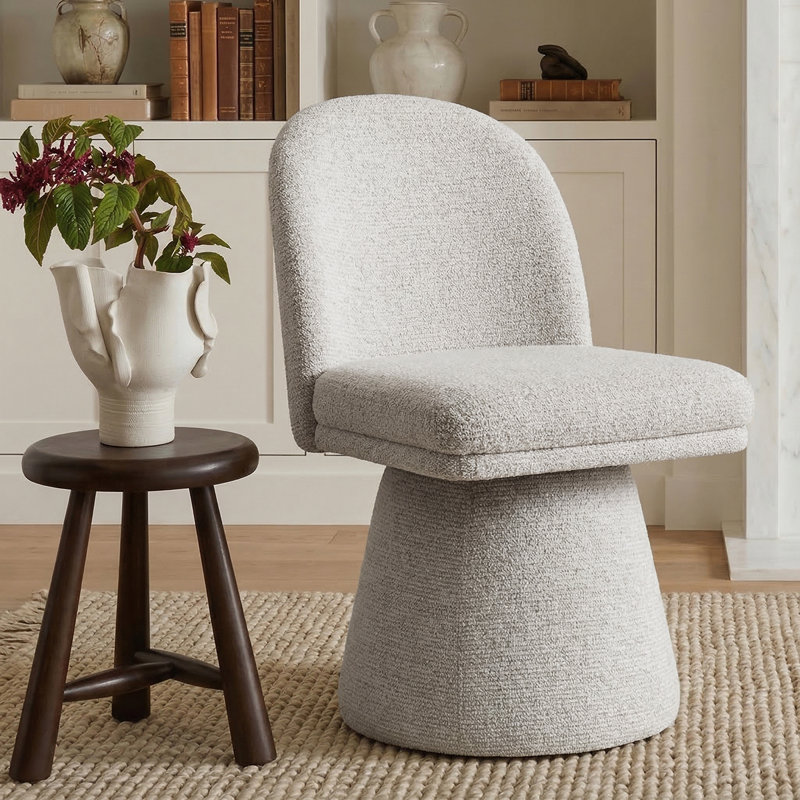 Fauteuil d'appoint pivotant rembourré en tissu, Crème