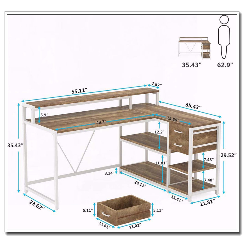 Bureau de travail en L avec moniteur