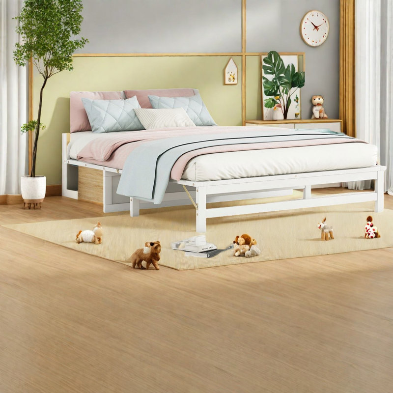 Lits escamotables modernes avec bois de pin, tiroir de rangement et charge USB pour les espaces compacts