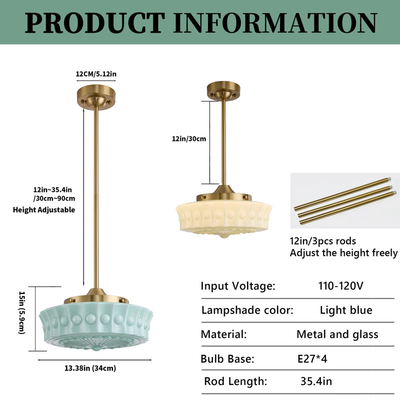 Milk Glass Pendant Light, Gold, Blue