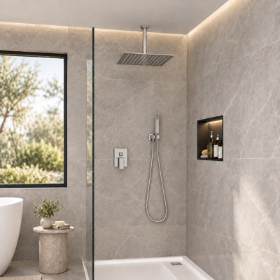 Pomme de douche carrée en acier inoxydable à 1 jet 2,5 GPM 16 po