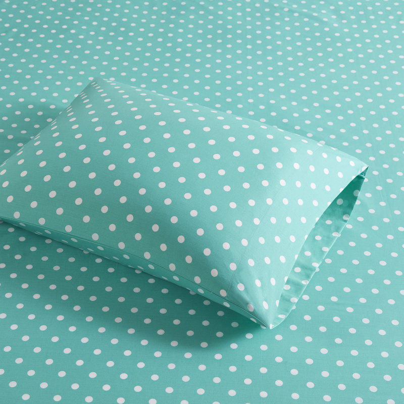 Seafoam Polka Dot Twin Cotton Percale Sheet Set