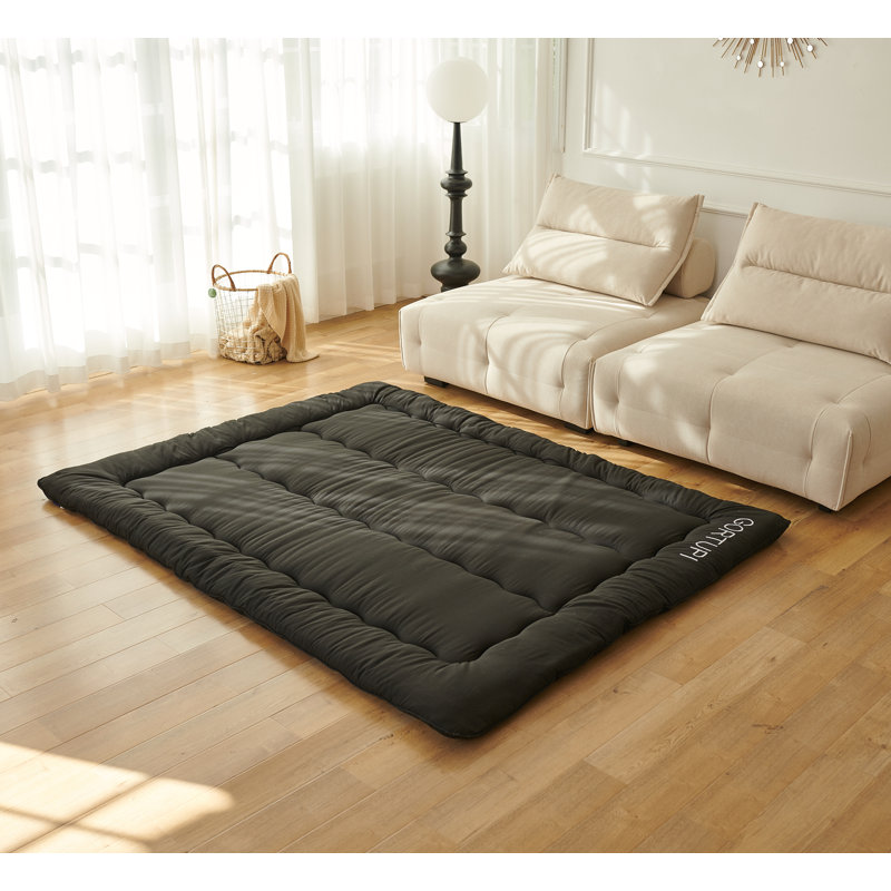 Matelas de plancher japonais pour lit futon double avec matelas Tatami pliable et portable, Lit double, Noir