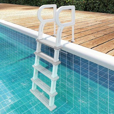 Échelle de piscine à 5 marches avec mains courantes, marches antidérapantes pour piscines creusées et hors-terre de 48 à 54 po, 400 lb, blanc