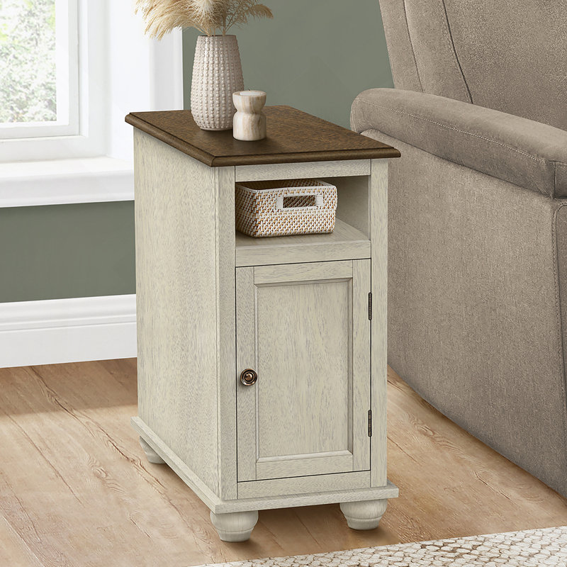 Table d'appoint, table de bout, table d'appoint, chambre à coucher, table de chevet, étroite, lampe, rangement, placage blanc antique
