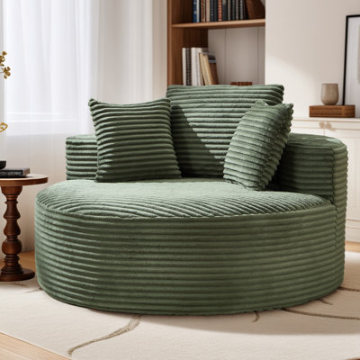 56" Oversized Bean Bag Chair, Round Chaise Lounge Single Sofa Chair with Pillows by Hokku Designs
